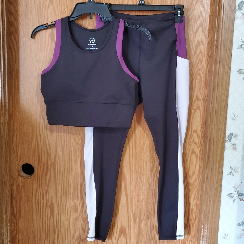 Elegant Black and Purple Leggings Set